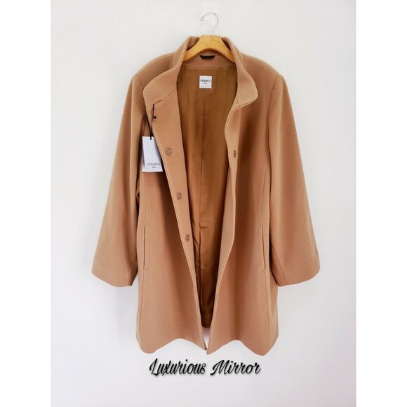 Cinzia Rocca Cashmere Camel Wool High Collar Cowl Neck Blend Coat Women's Sz 20 - Picture 2 of 9